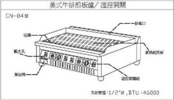 SYCBW-CM-84MX   桌上型瓦斯煎板爐-溫控(煎台)84*75*30CM